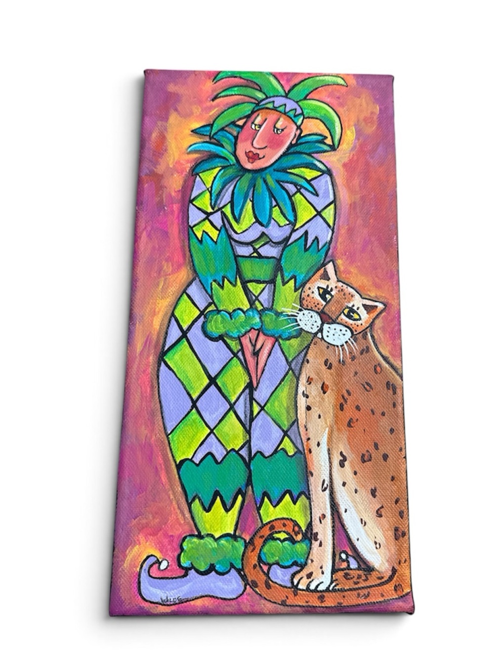 Colorful Harlequin Jester Wall Art look a like Green and Purple By Wilde 2005